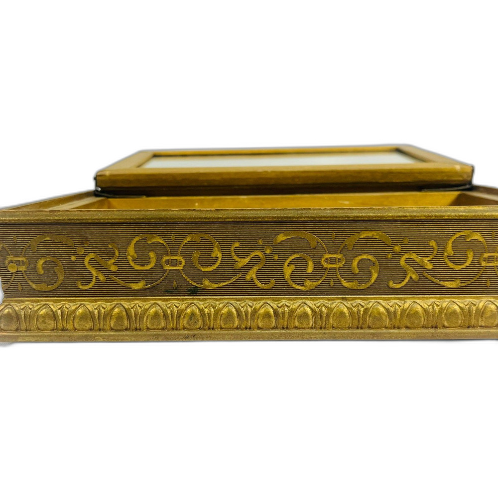 VTG Floral Wooden Jewelry Trinket Box Hinged Ornate Victorian Rose Vanity - Picture 7 of 10